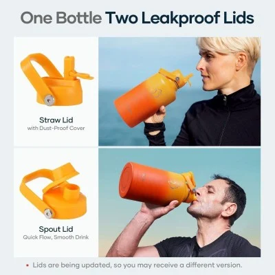 Buzio Duet Series Water Bottle with 2 Lids and Sleeve 1.9L - Yellow Orange